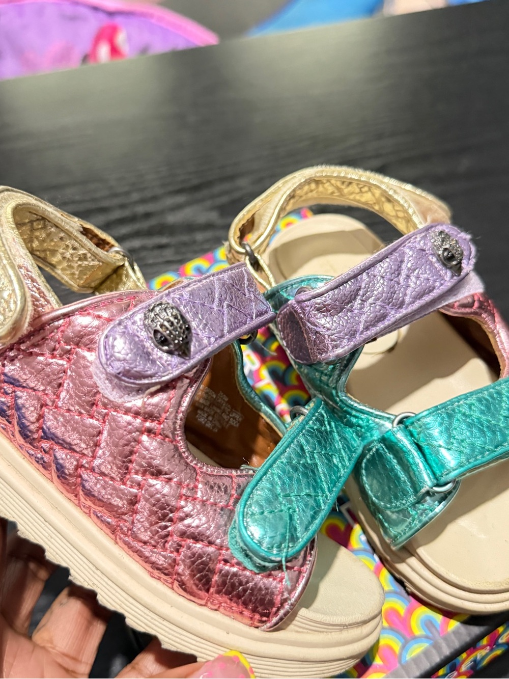 Kurt Geiger Kids Metallic Pink Purple Teal Sandals